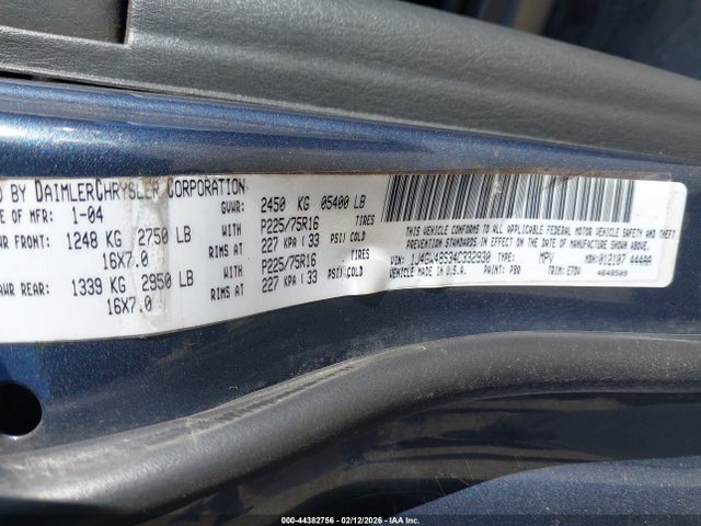 44382756 :رقم المزاد ، 1J4GW48S34C332930 vin ، 2004 Jeep Grand Cherokee Laredo مزاد بيع