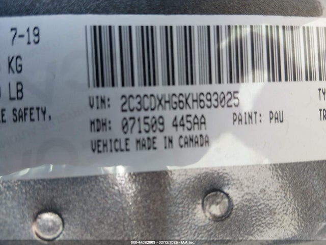 Продаж на аукціоні авто 2019 Dodge Charger Gt Rwd, vin: 2C3CDXHG6KH693025, номер лоту: 44382809