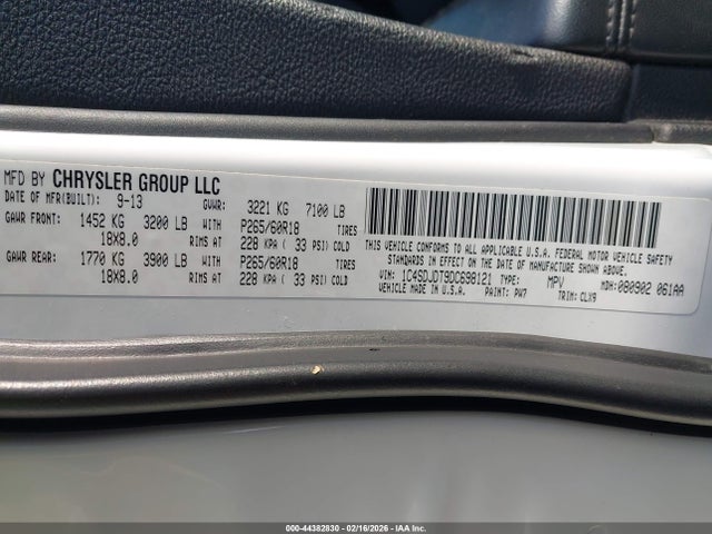Продаж на аукціоні авто 2013 Dodge Durango Crew, vin: 1C4SDJDT9DC698121, номер лоту: 44382830