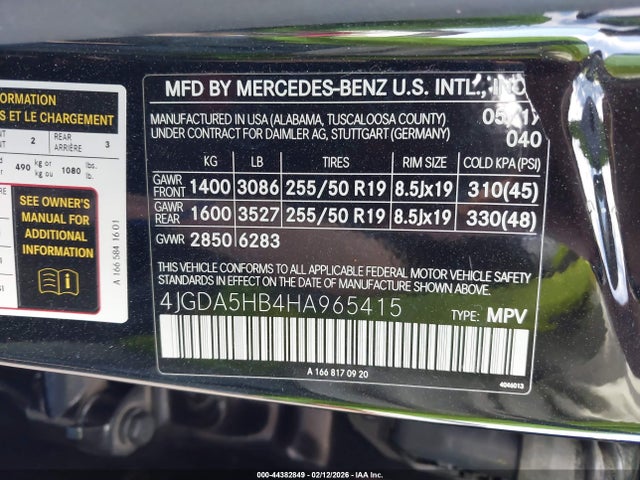 2017 Mercedes-benz Gle 350 4matic მანქანა იყიდება აუქციონზე, vin: 4JGDA5HB4HA965415, აუქციონის ნომერი: 44382849