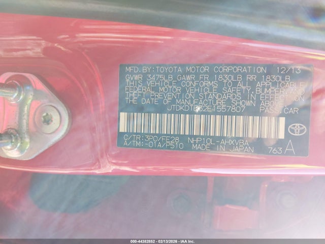 JTDKDTB32E1557807 Toyota Prius C One