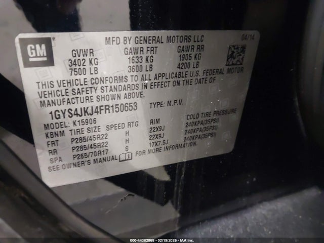 Продажа на аукционе авто 2015 Cadillac Escalade Esv Premium, vin: 1GYS4JKJ4FR150653, номер лота: 44382868