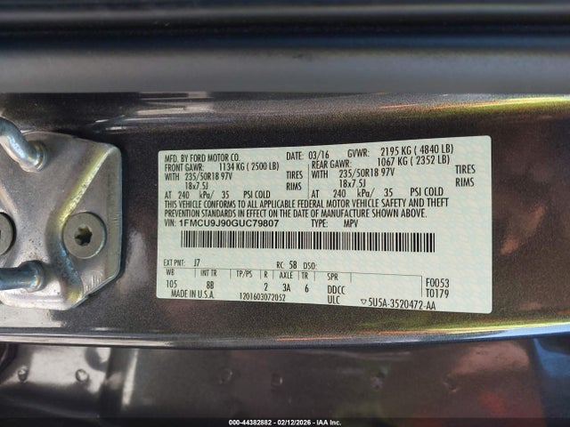 2016 FORD ESCAPE 1FMCU9J90GUC79807 Photo 8