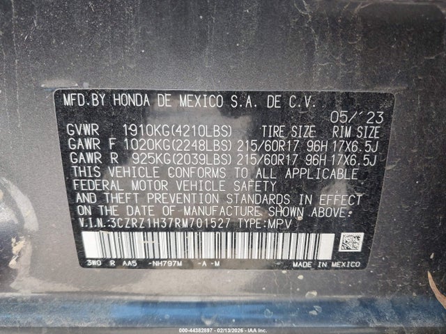 3CZRZ1H37RM701527 Honda Hr-v 2wd Lx