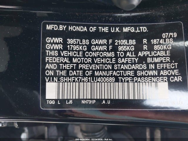 SHHFK7H61LU400689 Honda CIVIC EX