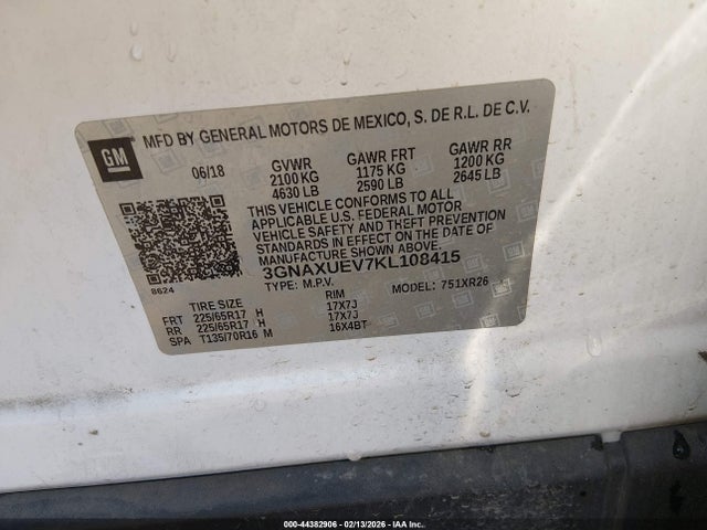 3GNAXUEV7KL108415 Chevrolet EQUINOX LT