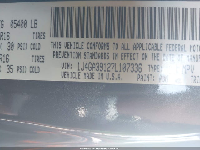 Продажа на аукционе авто 2007 Jeep Wrangler Unlimited X, vin: 1J4GA39127L107336, номер лота: 44382930
