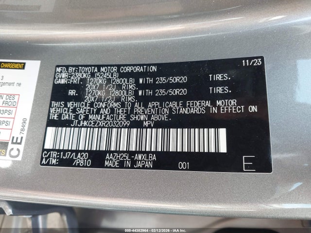 Aukcja sprzedaży 2024 Lexus Nx 350h Luxury, vin: JTJHKCEZXR2032099, numer aukcji: 44382964