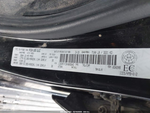44382983 :رقم المزاد ، 1C6SRFHT2KN805642 vin ، 2019 Ram 1500 Limited مزاد بيع