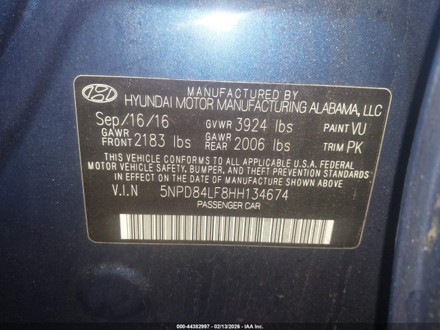 Aukcja sprzedaży 2017 Hyundai Elantra Se, vin: 5NPD84LF8HH134674, numer aukcji: 44382997