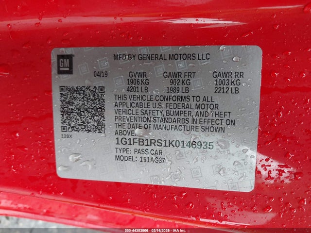 2019 CHEVROLET CAMARO 1G1FB1RS1K0146935 Photo 8