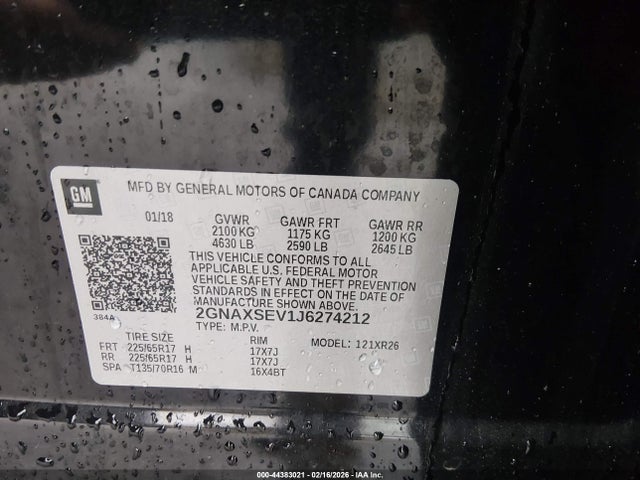 2GNAXSEV1J6274212 Chevrolet EQUINOX LT