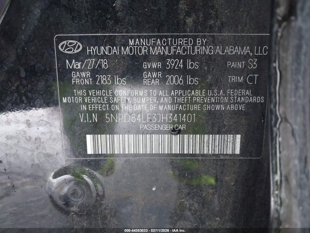 5NPD84LF3JH341401 Hyundai ELANTRA SEL