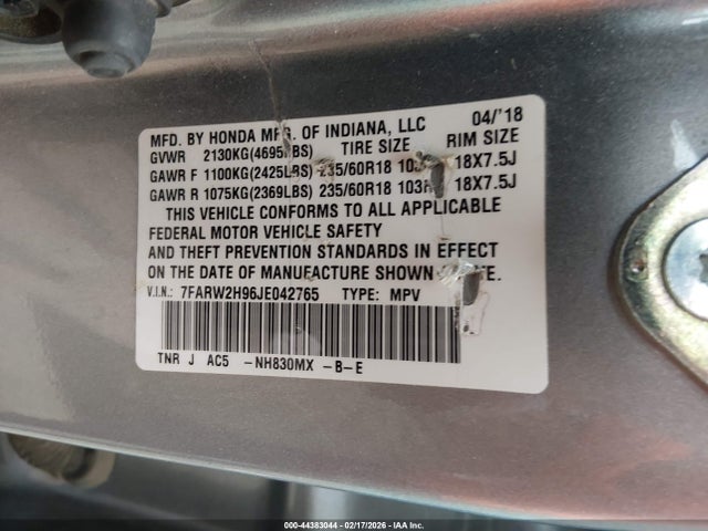 7FARW2H96JE042765 Honda Cr-v Touring