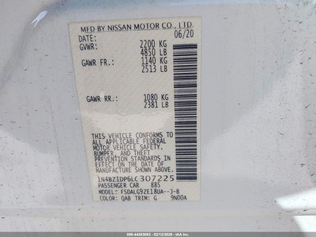 1N4BZ1DP6LC307225 Nissan Leaf Sl Plus 62 Kwh