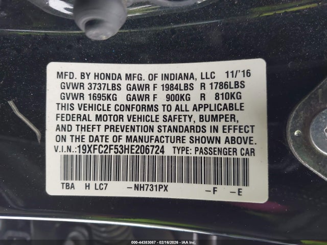 Honda Civic Lx 2017 19XFC2F53HE206724 Image 9