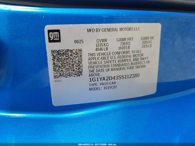 1G1YA2D43S5112380 Chevrolet Corvette Stingray Rwd 1lt