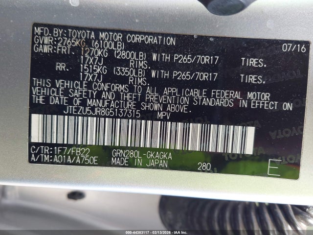 2016 TOYOTA 4RUNNER JTEZU5JR8G5137315 Photo 8