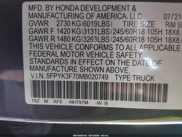 2021 HONDA RIDGELINE 5FPYK3F70MB020749 Photo 8