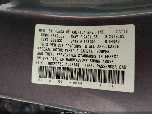 1HGCR3F83HA002169 Honda Accord Ex-l V6
