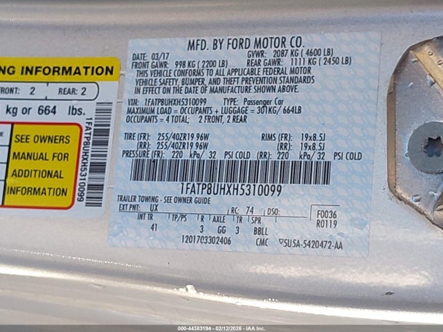 1FATP8UHXH5310099 Ford Mustang Ecoboost Premium