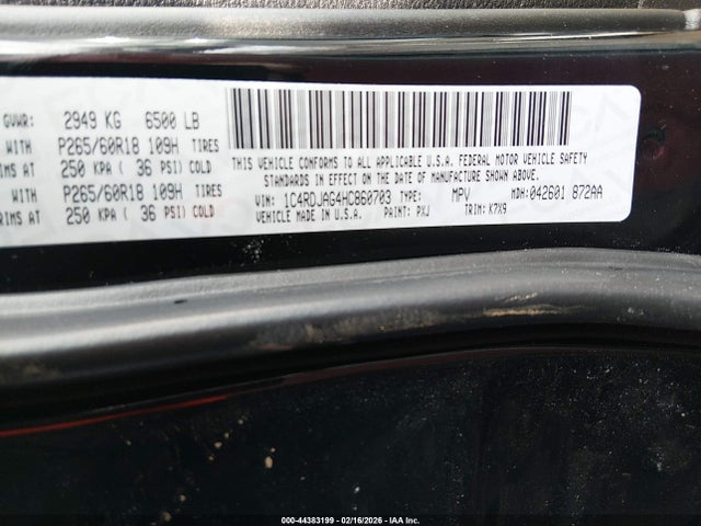 Aukcja sprzedaży 2017 Dodge Durango Sxt Awd, vin: 1C4RDJAG4HC860703, numer aukcji: 44383199