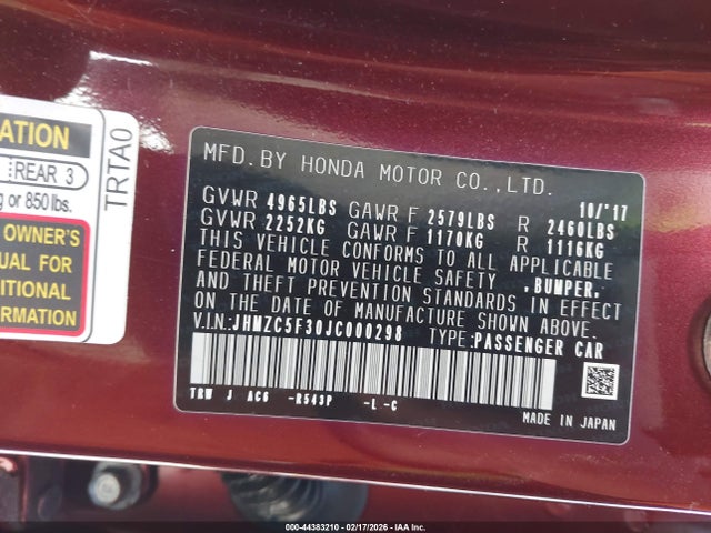 JHMZC5F30JC000298 Honda Clarity Plug-in Hybrid Touring