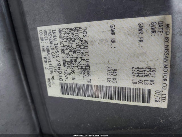 1N4AL3AP5JC296910 Nissan Altima 2.5 Sr