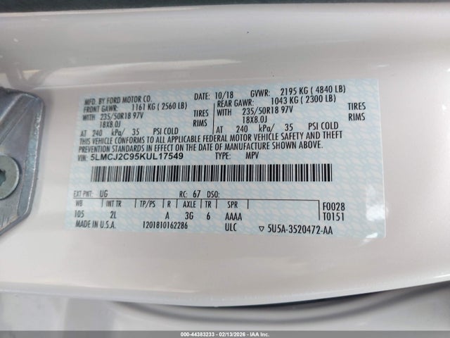 5LMCJ2C95KUL17549 Lincoln MKC SELECT