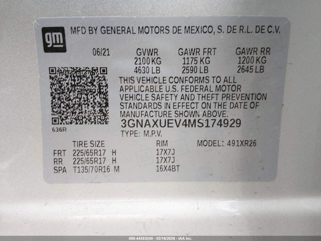 3GNAXUEV4MS174929 Chevrolet Equinox Awd Lt