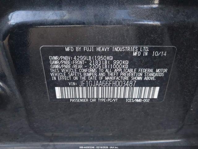 JF1GJAA66FH003487 Subaru Impreza 2.0i