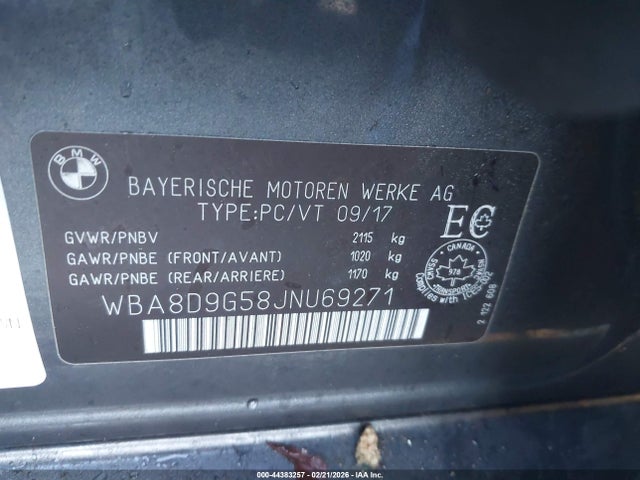 44383257 :رقم المزاد ، WBA8D9G58JNU69271 vin ، 2018 Bmw 330i Xdrive مزاد بيع