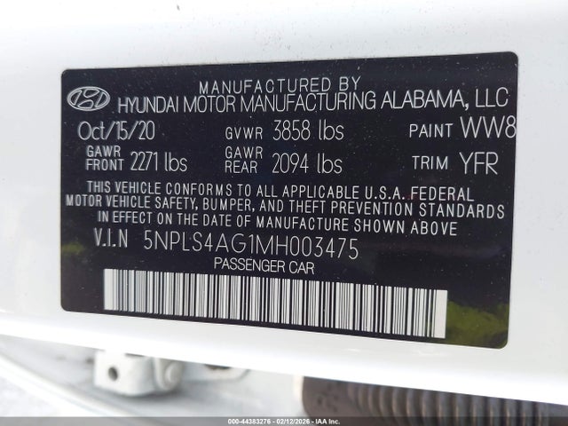 5NPLS4AG1MH003475 Hyundai ELANTRA SEL