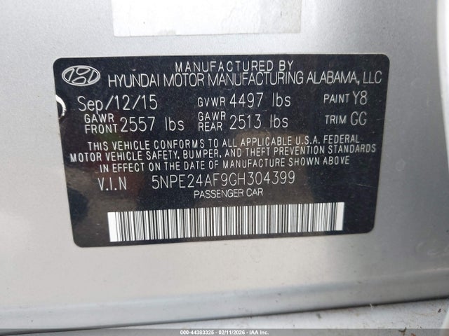 5NPE24AF9GH304399 Hyundai SONATA SE