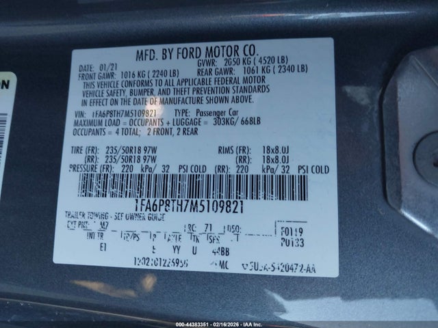 2021 FORD MUSTANG 1FA6P8TH7M5109821 Photo 8