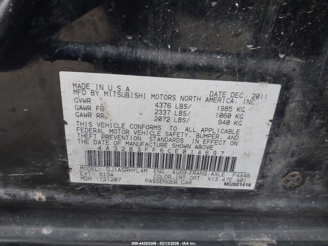 2012 MITSUBISHI GALANT 4A32B3FF6CE014697 Photo 8