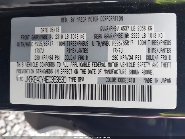 Продажа на аукционе авто 2014 Mazda Cx-5 Touring, vin: JM3KE4CY4E0353830, номер лота: 44383369