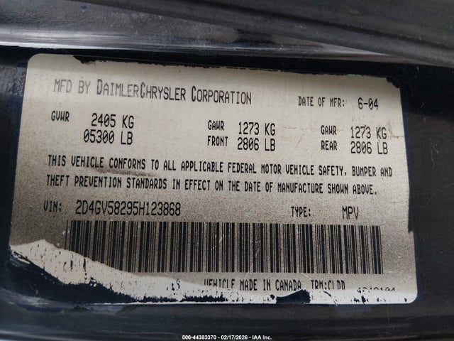 44383370 :رقم المزاد ، 2D4GV58295H123868 vin ، 2005 Dodge Magnum Rt مزاد بيع