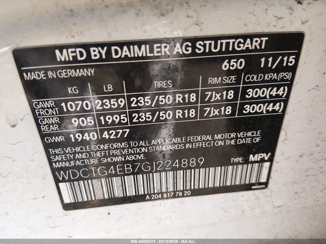 Aukcja sprzedaży 2016 Mercedes-benz Gla 250, vin: WDCTG4EB7GJ224889, numer aukcji: 44383373