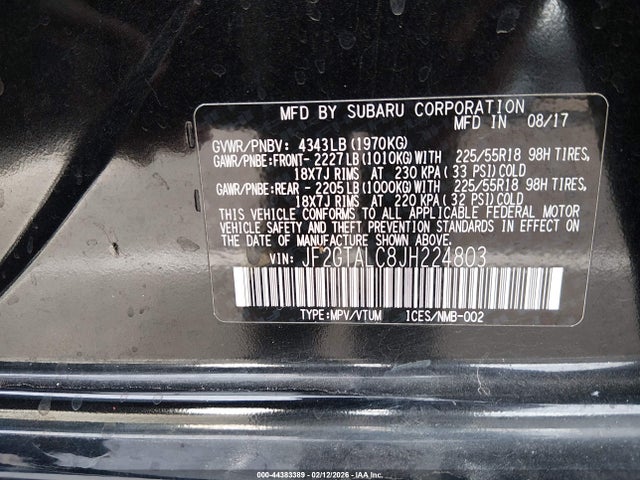 JF2GTALC8JH224803 Subaru Crosstrek 2.0i Limited
