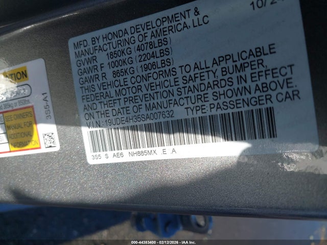 2025 Acura Integra A-spec მანქანა იყიდება აუქციონზე, vin: 19UDE4H35SA007632, აუქციონის ნომერი: 44383400