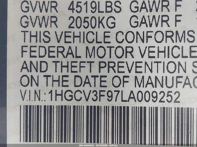 2020 HONDA ACCORD HYBRID 1HGCV3F97LA009252 Photo 8