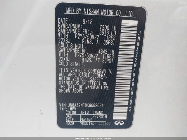 Продажа на аукционе авто 2019 Infiniti Qx80 Luxe, vin: JN8AZ2NF8K9682034, номер лота: 44383458