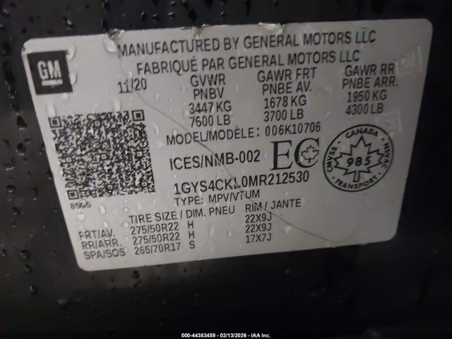 Продаж на аукціоні авто 2021 Cadillac Escalade Premium Luxury, vin: 1GYS4CKL0MR212530, номер лоту: 44383459