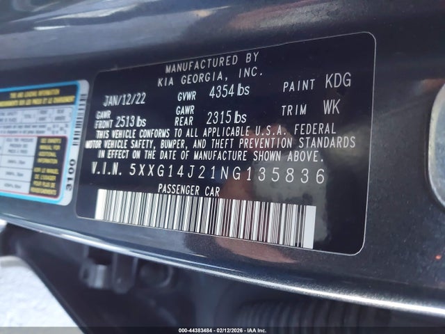 5XXG14J21NG135836 KIA K5 LXS