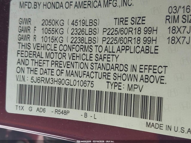 Honda Cr-v Touring 2016 5J6RM3H90GL010675 Image 9