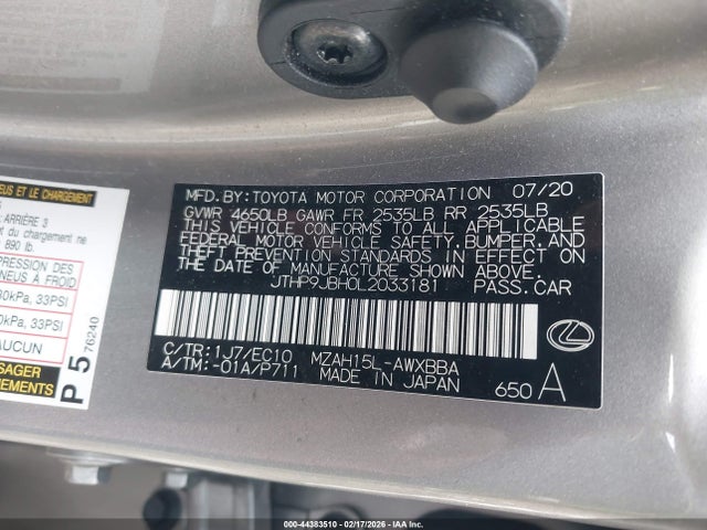 2020 LEXUS UX 250H JTHP9JBH0L2033181 Photo 8