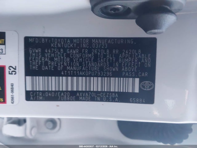 4T1T11AK0PU793296 Toyota CAMRY SE