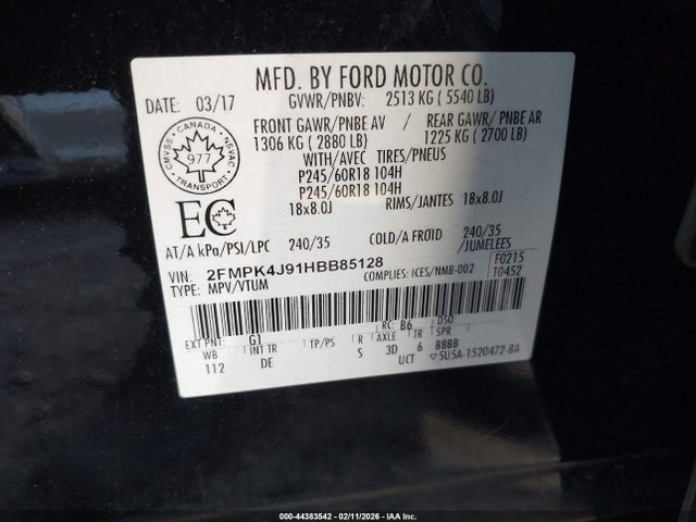 Ford EDGE SEL 2017 2FMPK4J91HBB85128 Image 9