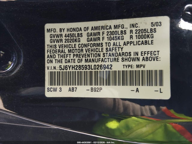 2003 HONDA ELEMENT 5J6YH28593L026942 Photo 8